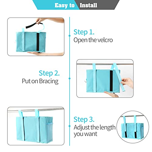 Bseash Bunk Bed Organizer, Bedside Caddy Hanging Bed Organizer Storage Bag with 4 Pockets and 2 Hooks, for College Dorm Rooms Bed, Hospital Bed, Baby Bed Rails, 600D Oxford Cloth (Light Blue) - color: Light Blue, size: Small
