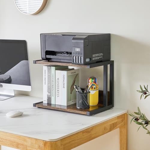 IBUYKE Under Desk Printer Stand,2 Tier Printer Cart,Mobile Home Desktop Organizer Shelf with 4 Wheels,for Fax, Home Office Use，Rustic Brown UTLJ007H - color: Brown, size: with wheels