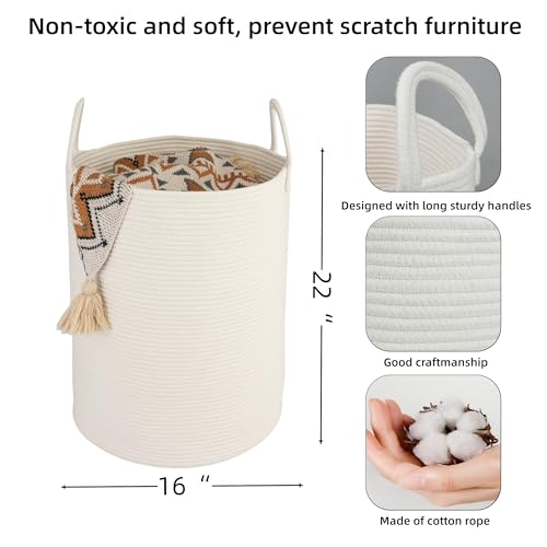 XUANGUO Cotton Rope Laundry Basket Hamper for Clothes Woven Storage Basket for Living Room Bedroom Boho Tall Rope Baskets for Blanket Toys Pillow Towels Baby Nursery Hamper Bin Large white - color: white, size: Large