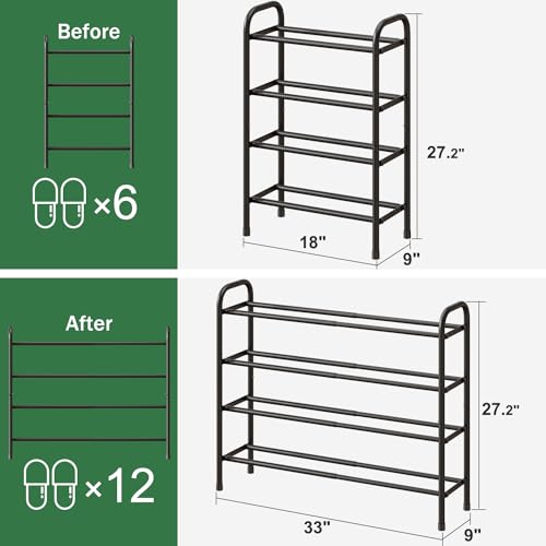 kiplant Long Shoe Rack, 4-Tier Expandable Metal Shoe Shelf, Shoe Rack for Closet, Entryway & Hallway - color: Black, size: 4-Tier_Long