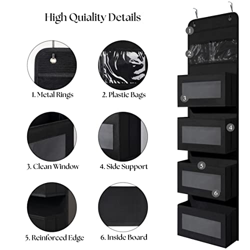 Giraffe Creation Over Door Organizer with 4 Large Capacity Pockets, Hanging Organizer Storage for Closet Bathroom Nursery Bedroom Dorm, Toys Cosmetics Sundries and Baby Essentials, Black - color: Black