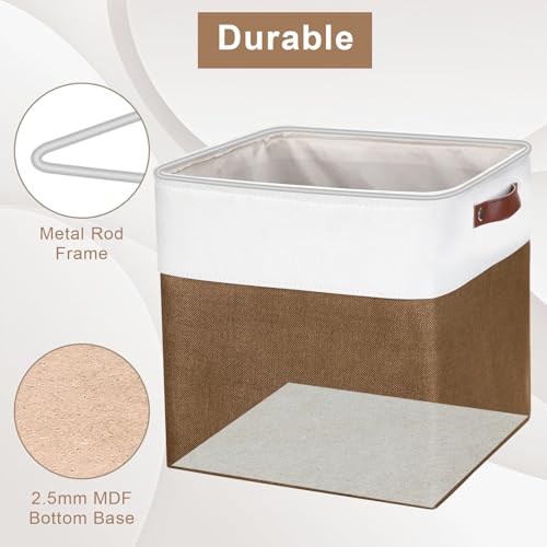 Bagnizer 13x13 Cube Storage Bins, Collapsible Fabric Storage Box, 4 Pack Closet Baskets with Handles for Organizing, Shelf, Toys, Clothes, Home, Office, Nursery (Brown&White) - color: Brown / Off-White, size: Cube - 13"x13"x13"