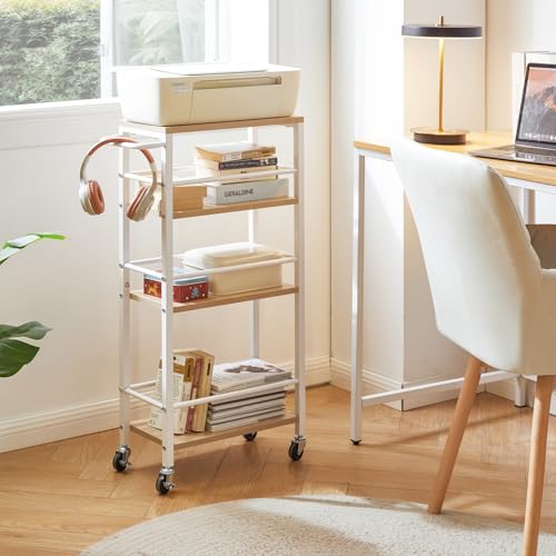 IBUYKE 7.8" Slim Rolling Cart,4 Tier Metal Kitchen Laundry Storage Cart,Industrial Narrow Utility cart,Trolley with Handle and Wooden Tabletop,for Kitchen, Living Room,Bathroom,Natural UTMJ065R - style: Natrue