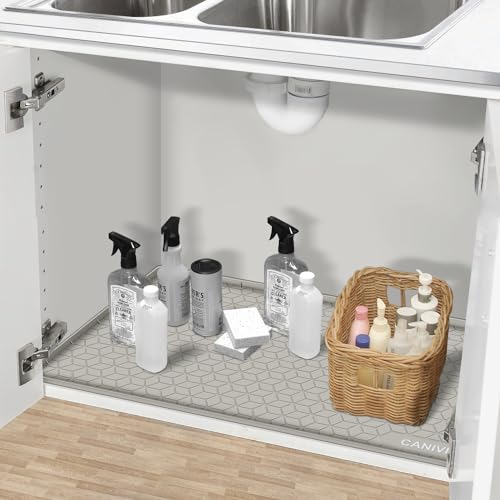 Under Sink Mat, 31" x 22" Waterproof Silicone Under Sink Tray for Kitchen & Laundry Cabinets, Kitchen Cabinet Shelf Protector, Up to 3.2 Gallons Liquid, Fits 36 inch Standard Cabinet (Khaki) - color: Khaki, size: 22"W x 31"L