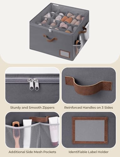 StorageWorks Shoe Organizer for Closet, Fabric Shoe Storage Boxes for Slippers and Sandals, Stackable Shoe Bins for Closet with Side Mesh Pockets, Holds Up to 16 Pairs, Grey - color: Gray, size: Medium-1 Pack