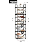 10-Tier Large Shoe Rack,20-25 Pairs Sturdy Shoe Shelf Storage Organizer,Tall Shoe Stand for Entryway, Hallway and Closet(Black) - size: 10-Tier(Black)