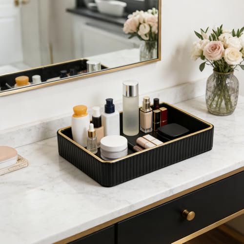 PU Leather Valet Tray,Desk Organizer Tray Nightstand Organizer Trinket Dish Storage Key Bowl Decorative Trays for Phone Wallet Jewelry Watch,Bathroom Bedroom Perfume Vanity Trays,Black - color: Black