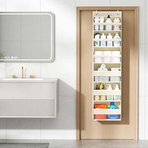 Mefirt Over The Door Organizer, 6 Shelf Door Hanging Organizers with 6 Large Capacity Pockets, Behind Door Storage Hanging Shelves for Closet Wall Bathroom Bedroom Nursery - color: Beige, size: 6-Tier