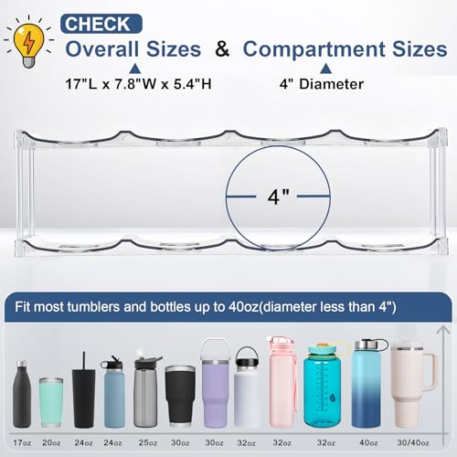 LARGER Compartment - 2 Tier Stackable Water Bottle Organizer Holder - for Stanley 40oz & Others' Large Tumbler - Clear Wine Rack, 8 Cup Bottle Holder for Cabinet Home Countertop Fridge Pantry Shelf - color: Clear, size: 2 Tier - Hold 8