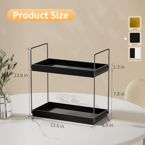 NPPLUS Bathroom Countertop Organizer, 2 Tier Metal Vanity Counter Skincare Shelf, Matte Black, 13.6"L x 6.9"W x 13.8"H - color: Black, size: 2 Tier
