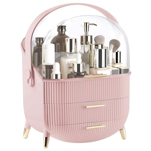Makeup Organizer for Vanity, Large Capacity Skincare Cosmetic Organizer Countertop with 2 Drawers, Cosmetic Display Cases Makeup Storage Box for Bedroom, Bathroom, Ideal Gifts for Women(Pink) - color: Pink01