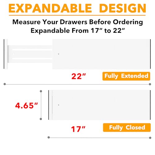 SpaceAid Bamboo Dresser Drawer Dividers 6 Pack, 4.65“ High Adjustable 17“-22” Drawer Organizers, Expandable Organization for Clothing, Clothes, Dressers, White - color: WHITE, size: 4.65''H, 17''-22''L