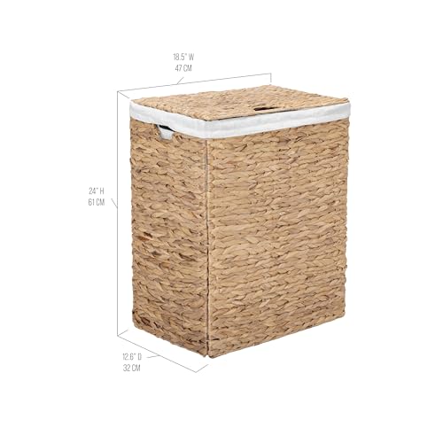 Seville Classics Premium Natural Handwoven Portable Laundry Bin Basket with Carrying Handles, Natural Water Hyacinth, Rectangular, Volume: 2.5 bushels or 3.1 cu. ft, 18.5" W x 12.2" D x 24" H - color: Natural Water Hyacinth, size: Rectangular, 18.5" W x 1