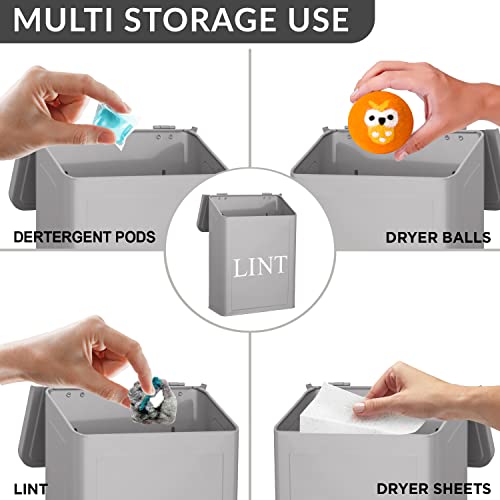 Calindiana Modern Farmhouse Metal Magnetic Lint Bin for Laundry Room Decor and Accessories with Lid and Laundry Room Organization and Storage Wall Mount Space Saving Washer and Dryer Trash Can (Grey) - color: GREY