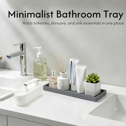 2-Piece Silicone Tray Set, Large & Small Countertop Organizers for Kitchen Sink Soap Dispensers, Bathroom Vanity & Entryway Key Valet (Grey)