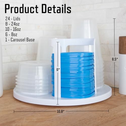 49 Piece Kitchen Containers Storage Set - 24oz, 16oz, and 8oz Plastic Food Storage Containers with Lids and Spinning Carousel for Kitchen Storage Organization, Meal Prep, or Leftovers by Chef Buddy