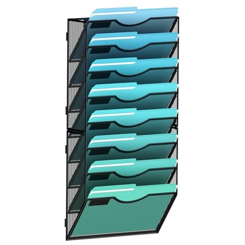 Gawerk 8-Tier Wall File Organizer Hanging Wall File Holder Wall Mount Paper Folder Organize, Mesh Magazine Document Mail Organizer Wall Organizer for Office School Home, Black - color: Black, size: 8-T