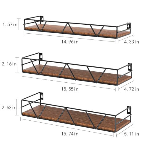 Amaoot Floating Shelves Set of 3, Home Wood Wall Shelf, Farmhouse Shelf for Bedroom, Wall Mounted Floating Shelf for Living Room, Bedroom, Bathroom, Kitchen, Office (Black) - color: Black