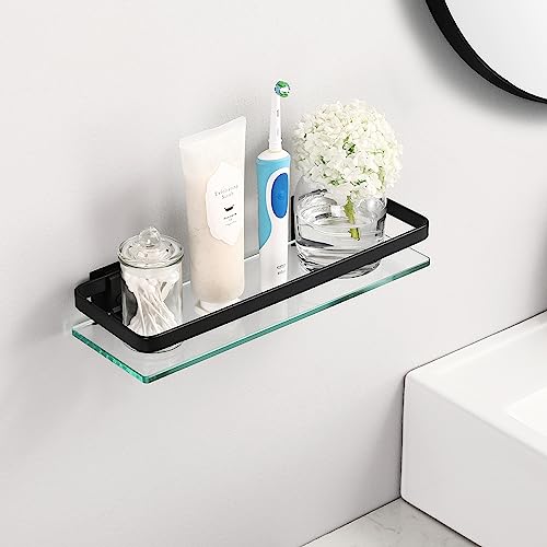 KES Bathroom Wall Shelf Aluminum Extra Thick Tempered Glass Rectangular 1 Tier Basket Wall Mounted Black, A4126A-BK - color: Black (1 Pack)