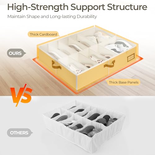 StorageWorks Under Bed Shoe Storage for Closet, 2-Pack Ultra-thick Fabric Shoe Organizer, Collapsible Shoes Containers with Bottom Support, Fits up to 24 Pairs, Beige - color: Beige, style: Fixed Divider