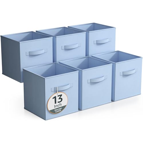 Sorbus Fabric Storage Cubes - 6 Foldable Storage Bins for Organizing Pantry, Cubbies, Toy Box - Clothes Storage & Closet Organizer - 13 Inch Collapsible Cube Baskets for Shelves with Handle - color: Pastel Blue, size: 13 Inch