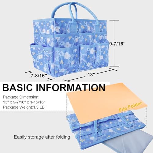 Cupohus Craft Organizer Tote Bag – Art Organizer, Craft Caddy with Multiple Pockets, Large Capacity Supply Storage Bag for Sewing, Knitting, Painting, and Travel（Blue Print） - color: Blue Flower