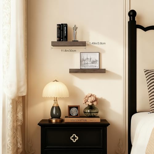 Floating Shelves for Wall, Bathroom Shelves Over Toilet, Wall Shelves & Book Shelf, Hanging Shelf, Modern Wooden Wall-Mounted Samll Floating Shelves, 12x7x1.5 in (Smoke-Gray, Set of 2) - color: Smoke Gray, size: 12"(set of 2)
