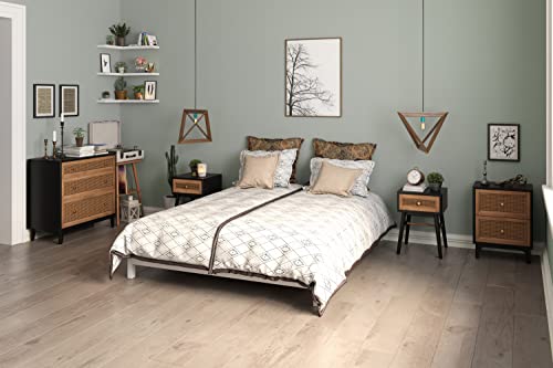 COZAYH 2 Drawer Bedroom Nightstand, Boho Farmhouse Bedside Table - Accent Table Stand with Drawer Organizer Storage and Weave Pattern Front, Black - color: Black, style: 2 Drawer/1 pack