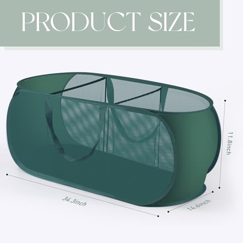 Up Laundry Hamper - Collapsible Mesh up Laundry Basket, 3 Compartments Collapsible Mesh Laundry Baskets Clothes Foldable Tote with Handle for Bathroom, College Dorm, Travel (Green)