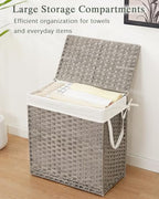 SETVSON Laundry Hamper with Lid Wicker Laundry Basket 112 L (29.6 Gal) Laundry Hampers Handwoven Rattan Clothes Hamper with Handles 3 Removable Liner Bag, 6 Mesh Bags for Bathroom Bedroom Gray - color: Grey, size: 29.6 Gal
