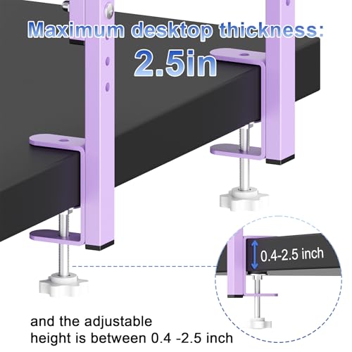 Spacrea clamp on Desk Shelf, 2 Tier Office Desk Shelves Organizer, Wood Desktop Supplies Storage Rack, Desk Organizers and Accessories (Purple) - color: Purple