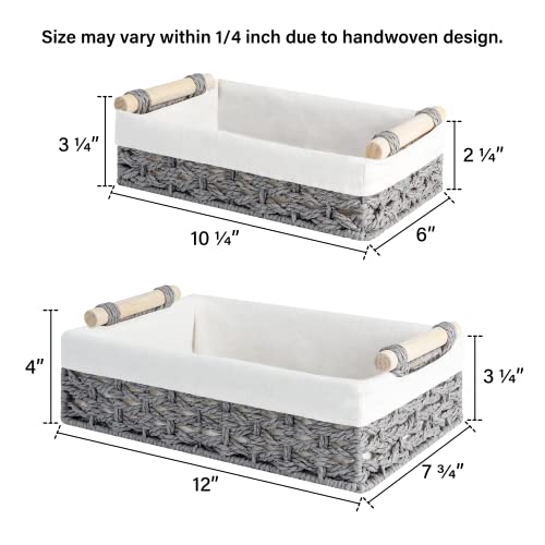 StorageWorks Storage Basket for Organizing, Small Wicker Baskets with Natural Fiber Liner, Toilet Paper Storage Basket for Countertop, Toilet Tank Top, Grey, Set of 2 - color: Grey, size: 12"L x 7¾"W x 3¼"H + 10¼"L x 6"W x 2¼"H