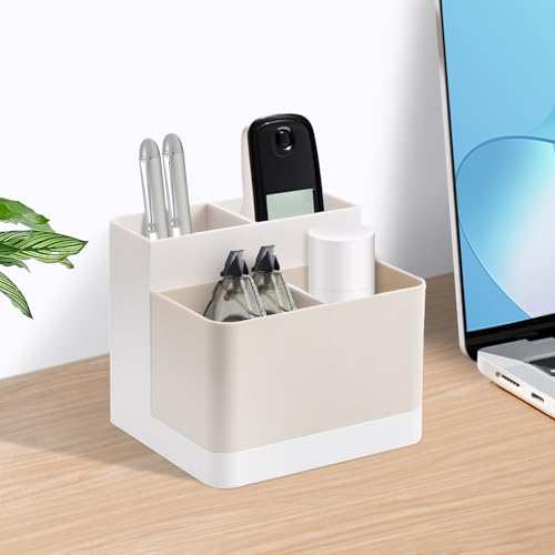 Poeland Desktop Storage Organizer, Pen and Pencil Cases Boxes, Pen or Pencil Holder Box Container for Desk, Office Supplies, Vanity Table Tan - color: White+Tan
