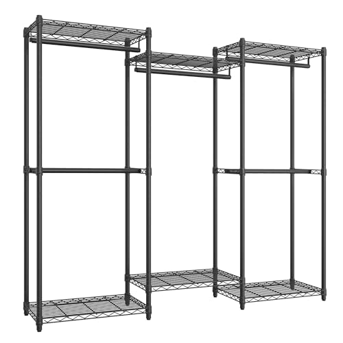 SONGMICS Heavy-Duty Clothes Rack, Garment Rack, Portable Closet, 68.7-Inch Wide Clothing Rack with Adjustable Mesh Shelves and Hanging Rails, Ink Black ULGR433B01 - color: Ink Black, size: 68.7"L x 76"H, style: Without Fabric Cover