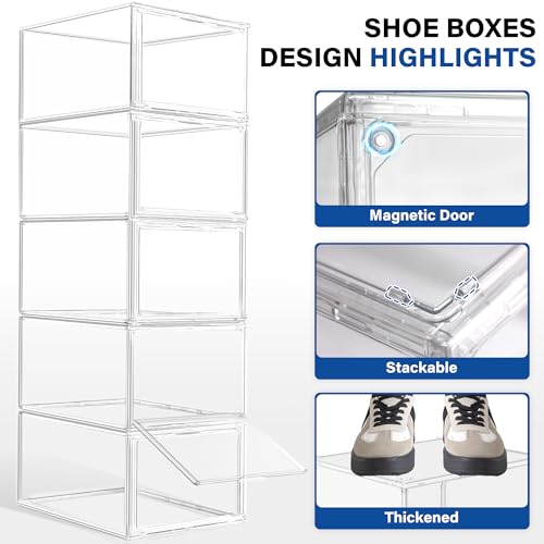2 Pack Drop Front Shoe Boxes Acrylic Box Sneaker Case Size 12, Transparent Display Cases for Sneaker Collections, Baseball Caps, Hat Organizer Dust-free Shoe Cubbies Stackable Sneaker Boxes - size: Size 12 - 2 Pack