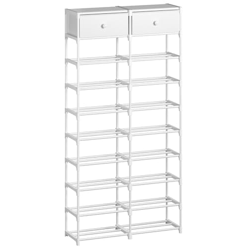 Tall Shoe Rack, 10 Tier Shoe Rack Organizer with 2 Large Drawers, Shoe Storage for 36-40 Pairs, Sturdy Metal Shoe Shelf Shoe Stand for Closet Entryway, White - color: White, size: 10 Tier