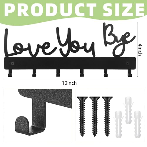 Key Holder Wall Mount Love You Bye Key Holder Hook Rack Organizer Hanger with 6 Hooks for Wall Express Love Art Sign Decor for Entryway Front Door(Hook Style,10 x 4) - size: 10 x 4", style: Hook Style
