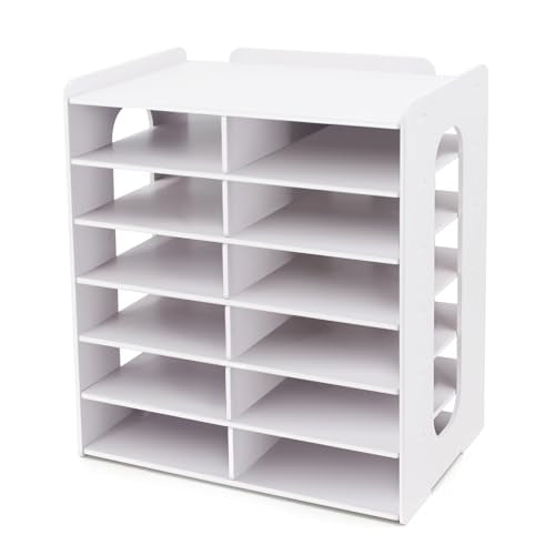 SONGWAY Desktop Mail Sorter Organizer - Small File Organizer for Desk, Desk Bills Storage, 12 Slots Ink Pad and Stamp Pad Storage Rack - size: 7-tier&12-slots
