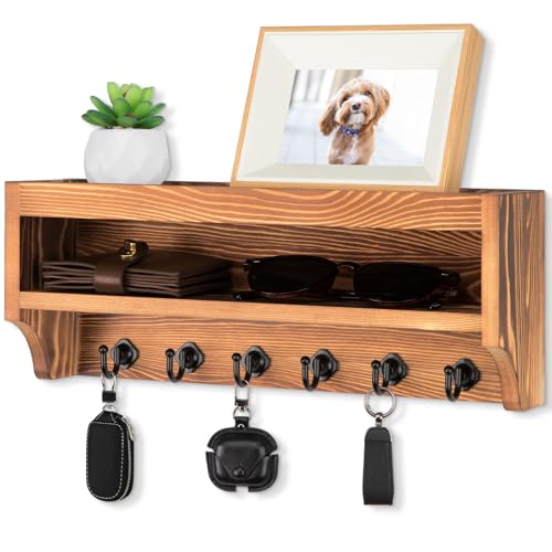 Nekon Key Holder Wall Mount, 12.8" W x 5.6" H x 3.7" D Wall Mounted Key and Mail Organizer with 6 Key Hooks, Key Racks for Home Entryway Decor (Brown) - color: Brown