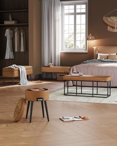 VASAGLE EKHO Collection - Storage Bench for Entryway, Ottoman Bench with Steel Frame, 43.3-Inch Wide, Synthetic Leather, Living Room, Mid-Century Modern, Loads 660 lb, Caramel Brown ULOM085K01 - color: Caramel Brown, style: Steel Frame Bench