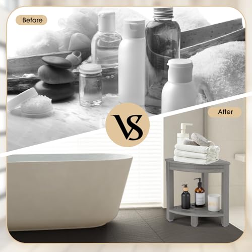 Apolimi HDPE Corner Shower Stool,Shower Bench Seat with Storage Shelf for Shaving Legs Plastic Spa Bath Step Foot Rest for Bathroom Small Place (Grey) - color: Grey