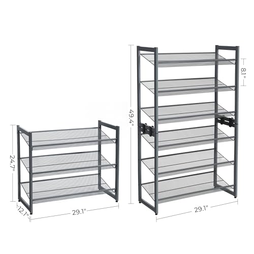 SONGMICS Shoe Rack, 6-Tier Shoe Organizer, Metal Rack for Garage, Set of 2, 3-Tier Stackable Shelf, with Adjustable Flat or Angled Shelves, 18-24 Pairs, Charcoal Gray ULMR003G02 - color: Charcoal Gray, size: 6 Tiers (29.1"W)