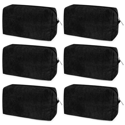 SOIDRAM Makeup Bag Preppy Cosmetic Bag Bulk Makeup Pouch Personalize Travel Toiletry Bag Organizer Cute DIY Makeup Brushes Storage Bag for Women - color: Corduroy Black, size: 6 Pack