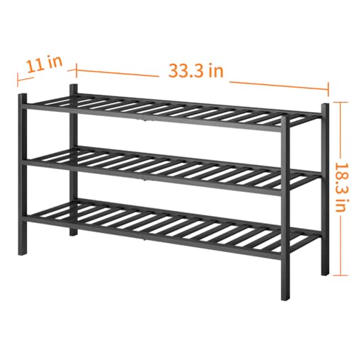 Long Shoe Rack, 3-Tier Bamboo Stackable Shoe Shelf Storage Organizer, Shoe Stand for Closet, Entryway and Hallway - color: Black, size: 3-Tier-Long
