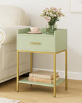 Nightstand,Modern Bedside Table Night Stand with Storage Drawer and Open Shelf,Small End Side Table for Bedroom,Living Room,Green - color: Green