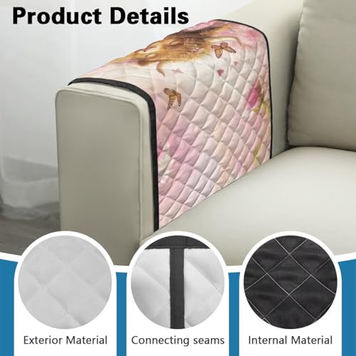 Highland Cattle Rose Daisy Butterfly Print Couch Arm Covers with Pockets Recliner Armrest Cover Furniture Covers Washable Sofa Furniture Protector with 2 Pockets - color: Highland Cattle Rose Daisy Butterfly
