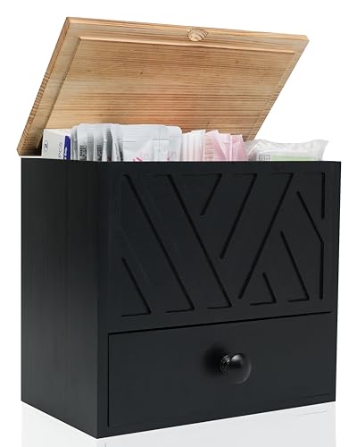Tampon Holder for Bathroom Decor Feminine Product Organizer With Lid & Drawer Shark Week Box Girl Stuff (1, BLACK) - color: BLACK