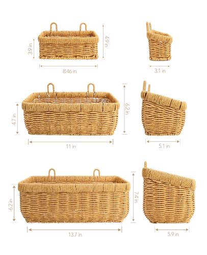 AceList Wall Hanging Basket, Boho Style Hand-Woven Hanging Storage Baskets - Set of 3, Ideal for Boho Room Decor, Kitchen, Garden, and Living Room - color: logs, size: 3 pc (set)