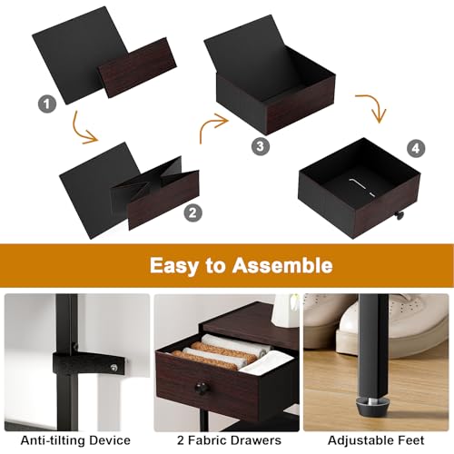 Shoe Rack, 5 Tier Shoe Organizer with 2 Drawers, Metal Shoe Storage for 16-20 Pairs of Shoes with Fabric Shelves and Wooden Top, Narrow Shoe Shelf for Closet Entryway Dark Brown - color: Dark Brown, size: 5 Tier(27.6 × 10.8 × 37.8)