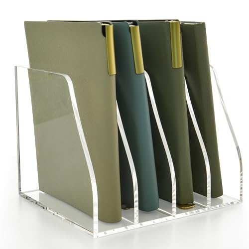Acrylic Magazine File Holder, 4 Vertical Compartments Desk Document Sorter Organizer, Clear Folder Rack Binder for Office/Home/Classroom, for Documents, Tablet, Magazines, Books & Accessories - size: B5, 4 Sections